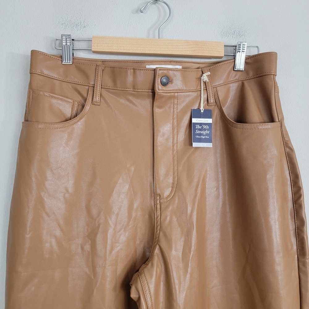 Abercrombie & Fitch Pant Curve Love 90s Straight Ultra High Rise Faux Leather 14 - Picture 2 of 12